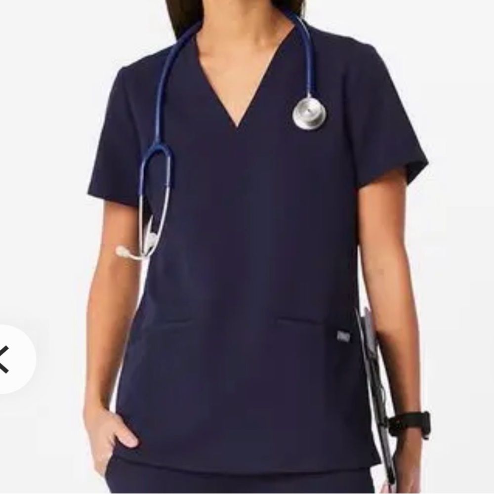 Figs Navy V-Neck Medical Scrub Top